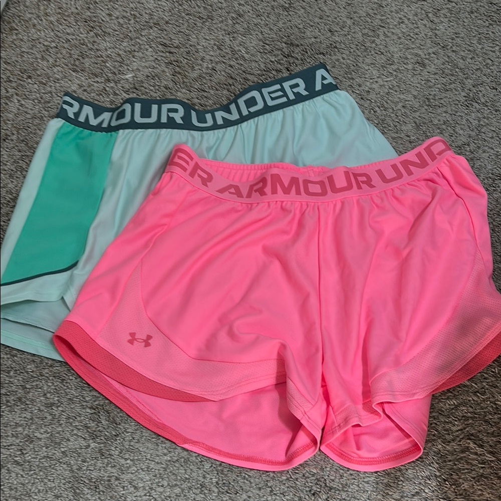Under Armour Pink and Green Athletic Shorts Lightweight Moisture-Wicking